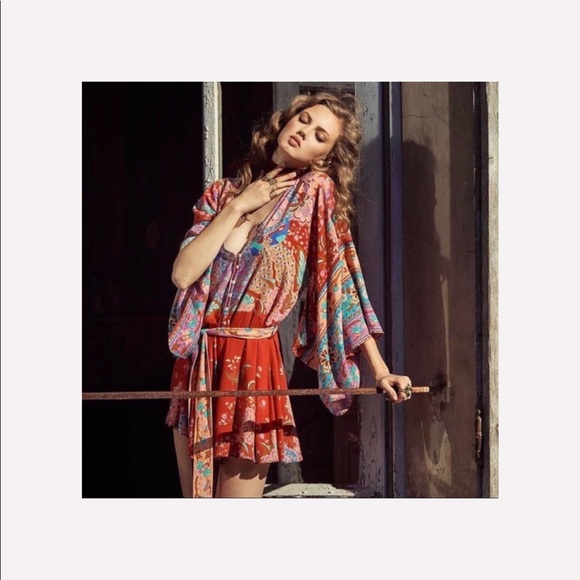 Boho Gypsy Ruby Floral Lotus Print Kimono Romper - Picture 3 of 8